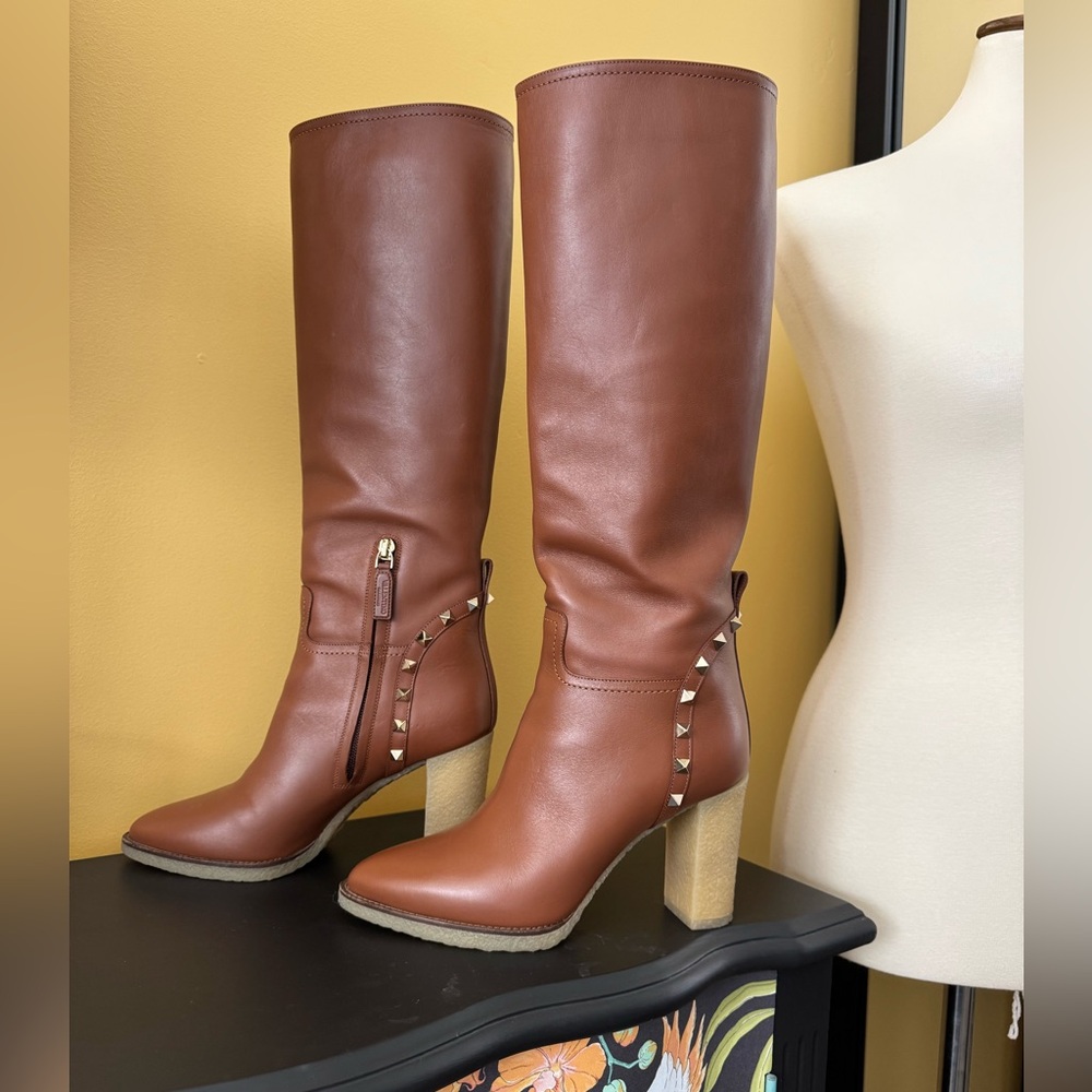Valentino Rockstud Accent Leather Boots